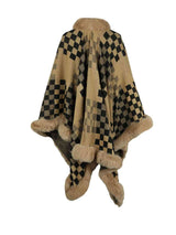 Checkered Faux Fur Trim Poncho king-general-store-5710.myshopify.com