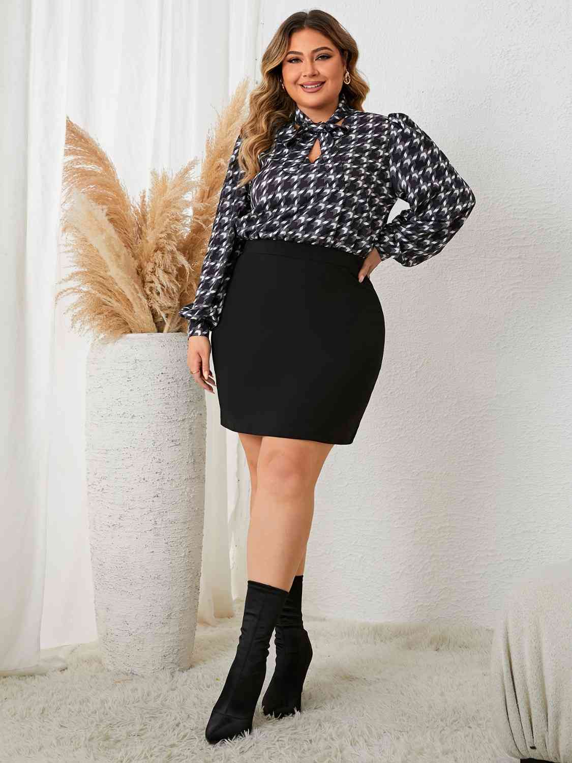 Plus Size Tie Neck Long Sleeve Mini Dress king-general-store-5710.myshopify.com