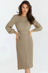 Round Neck Long Sleeve Pleated Sweater Dress king-general-store-5710.myshopify.com