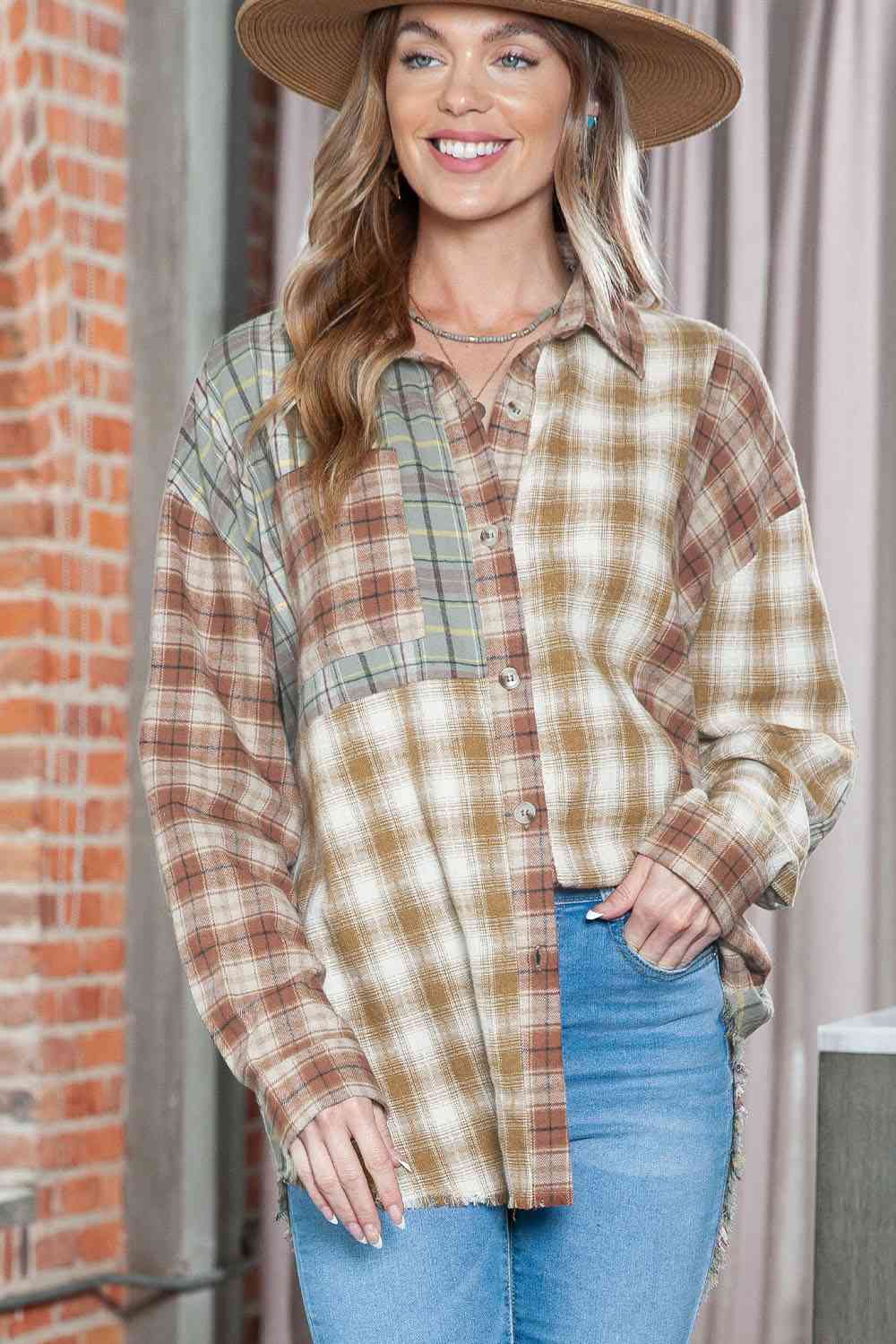 Plaid Collared Neck Long Sleeve Shirt king-general-store-5710.myshopify.com