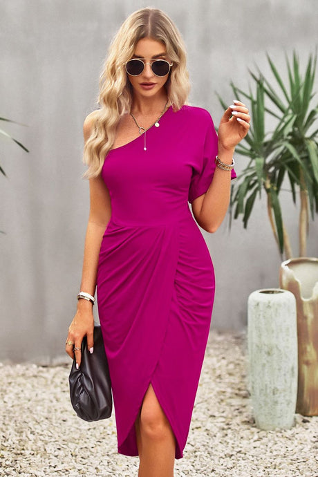 Ruched One-Shoulder Tulip Hem Dress king-general-store-5710.myshopify.com