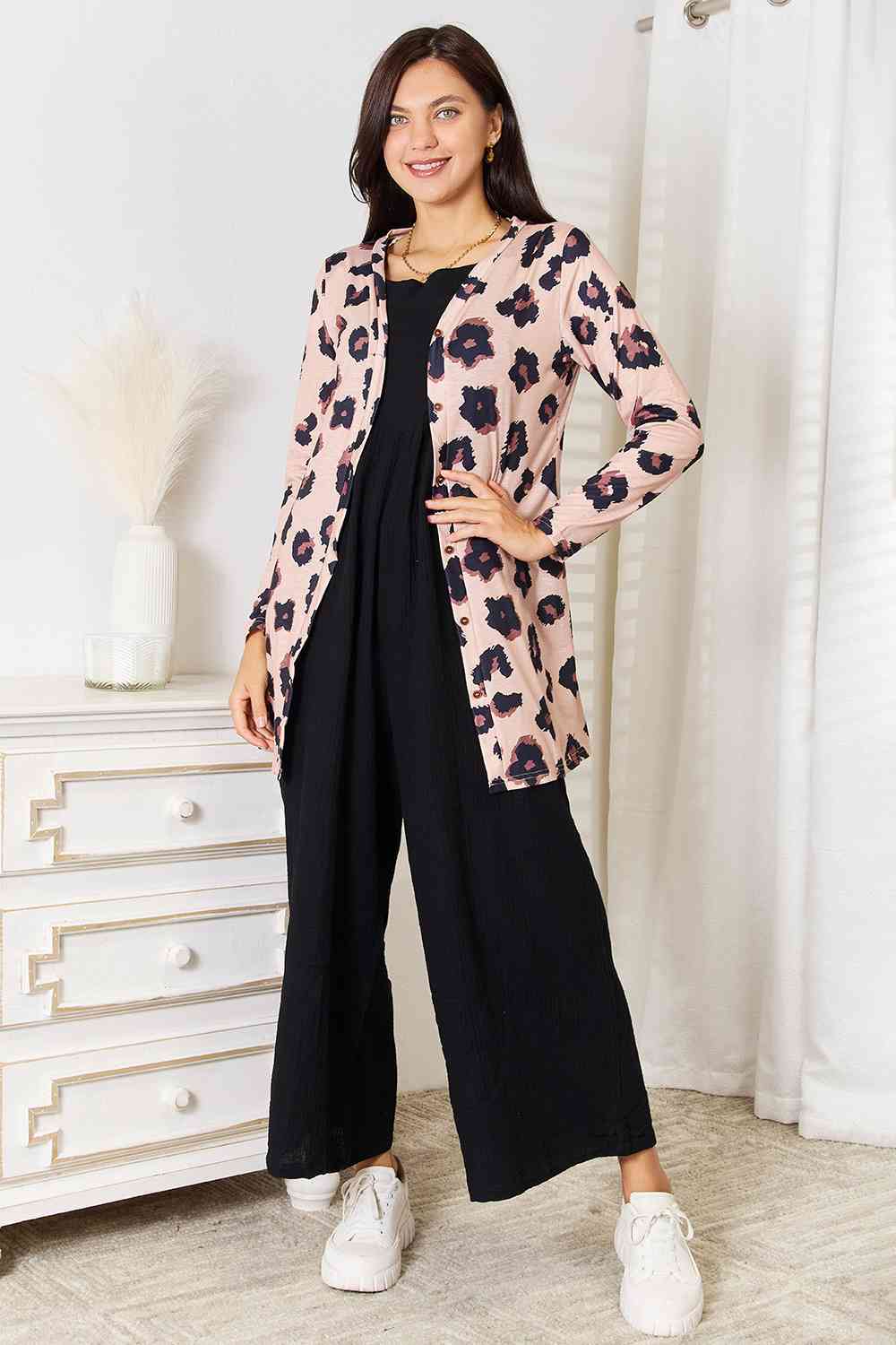 Double Take Printed Button Front Longline Cardigan king-general-store-5710.myshopify.com