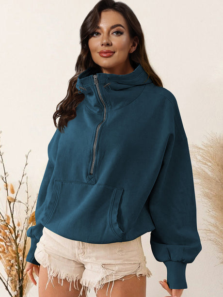 Zip-Up Dropped Shoulder Hoodie king-general-store-5710.myshopify.com