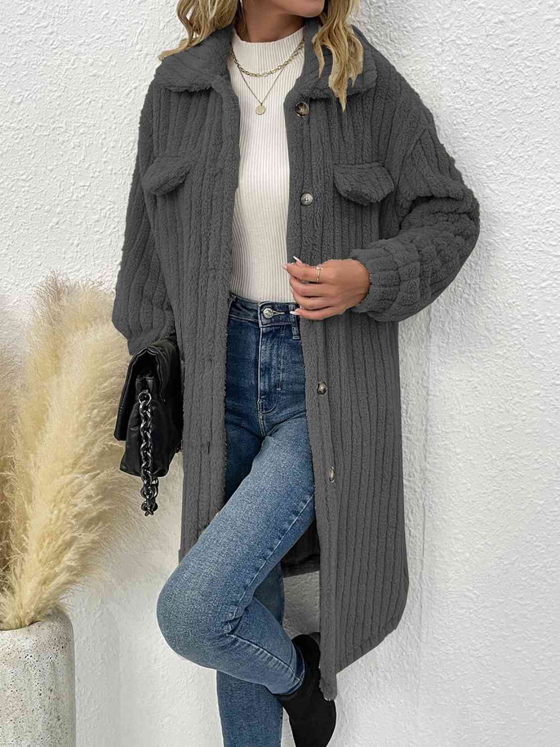 Collared Neck Drop Shoulder Coat king-general-store-5710.myshopify.com