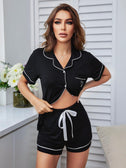 Heart Graphic Contrast Piping Top and Shorts Pajama Set king-general-store-5710.myshopify.com