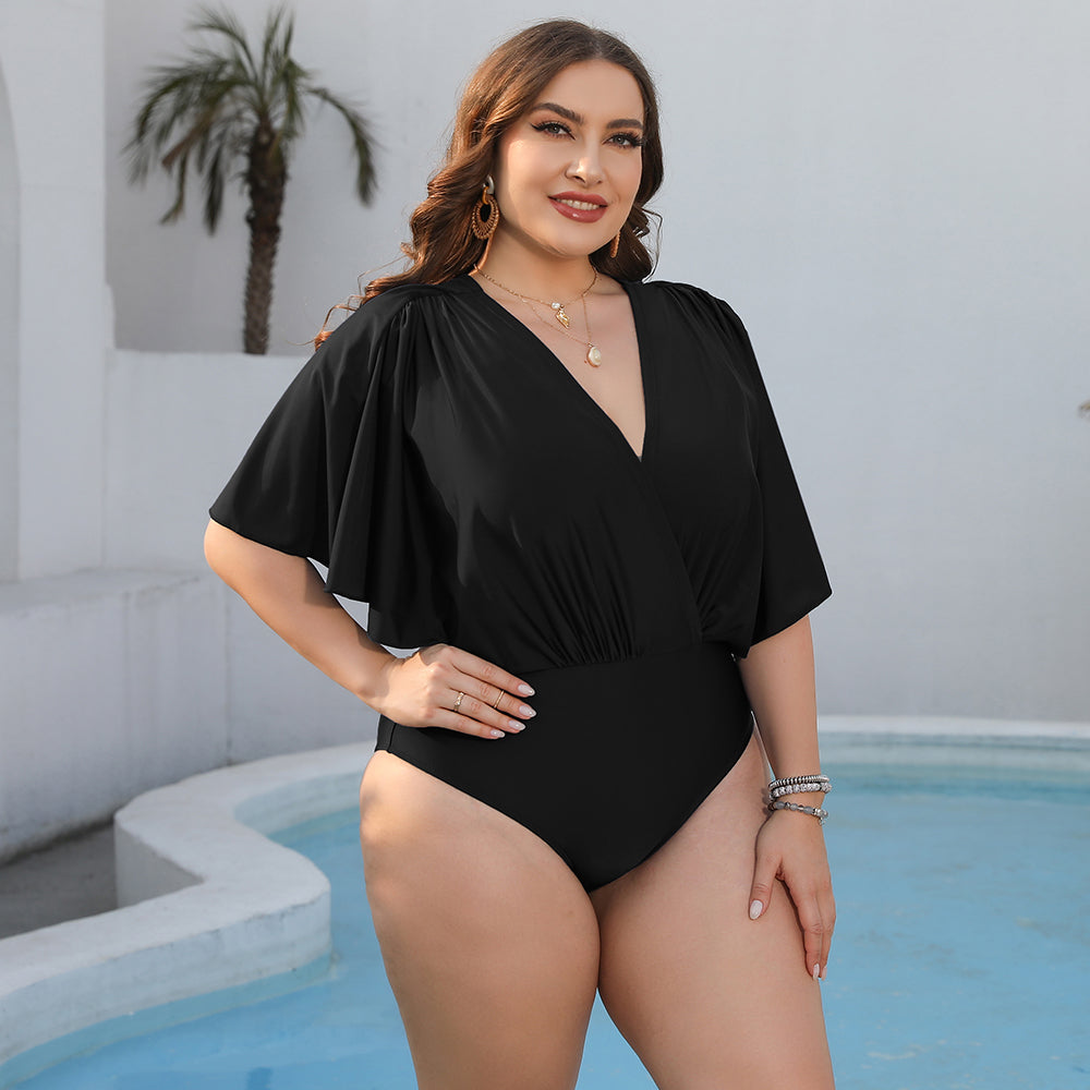 Plus Size Ruched Surplice Neck One-Piece Swimsuit king-general-store-5710.myshopify.com