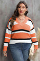 Plus Size Striped V-Neck Dropped Shoulder Sweater king-general-store-5710.myshopify.com