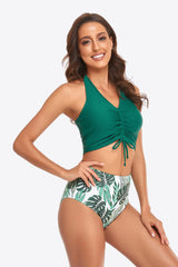 Botanical Print Halter Neck Drawstring Detail Bikini Set king-general-store-5710.myshopify.com