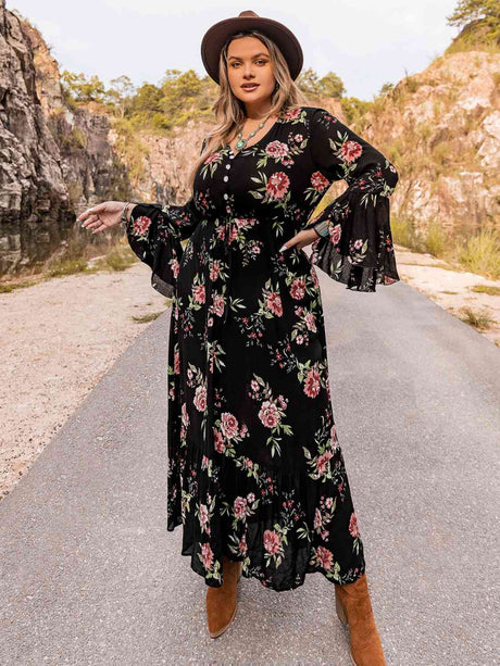 Plus Size Floral Flare Sleeve Dress king-general-store-5710.myshopify.com