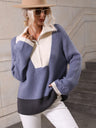 Double Take Color Block Half-Zip Dropped Shoulder Knit Pullover king-general-store-5710.myshopify.com