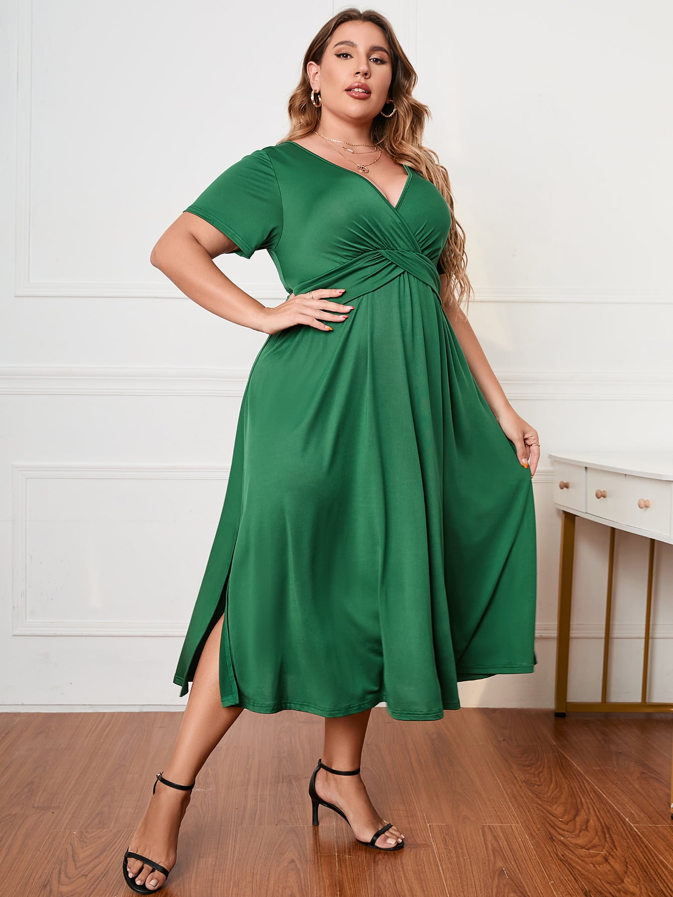 Plus Size Short Sleeve Surplice Neck Midi Dress king-general-store-5710.myshopify.com