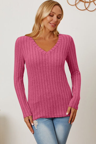 Basic Bae Full Size Ribbed V-Neck Long Sleeve T-Shirt king-general-store-5710.myshopify.com