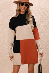 Color Block Mock Neck Dropped Shoulder Sweater Dress king-general-store-5710.myshopify.com