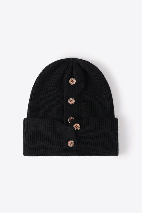 Button Detail Rib-Knit Cuff Beanie king-general-store-5710.myshopify.com