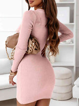 V-Neck Long Sleeve Ribbed Dress king-general-store-5710.myshopify.com