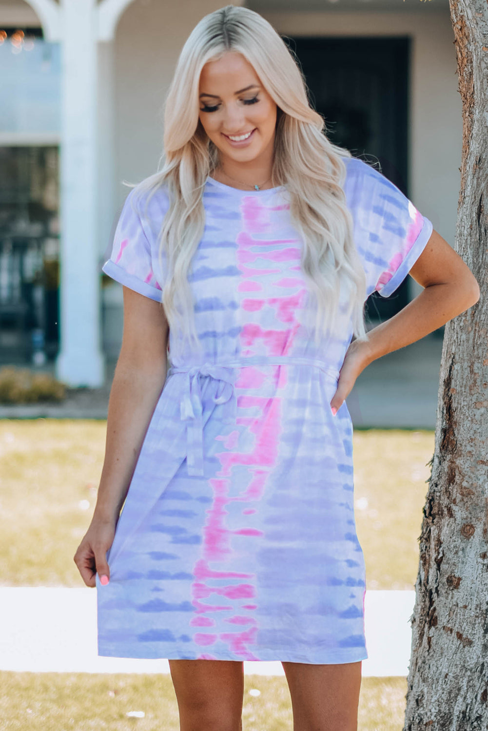 Women Tie-Dye Belted T-Shirt Dress king-general-store-5710.myshopify.com