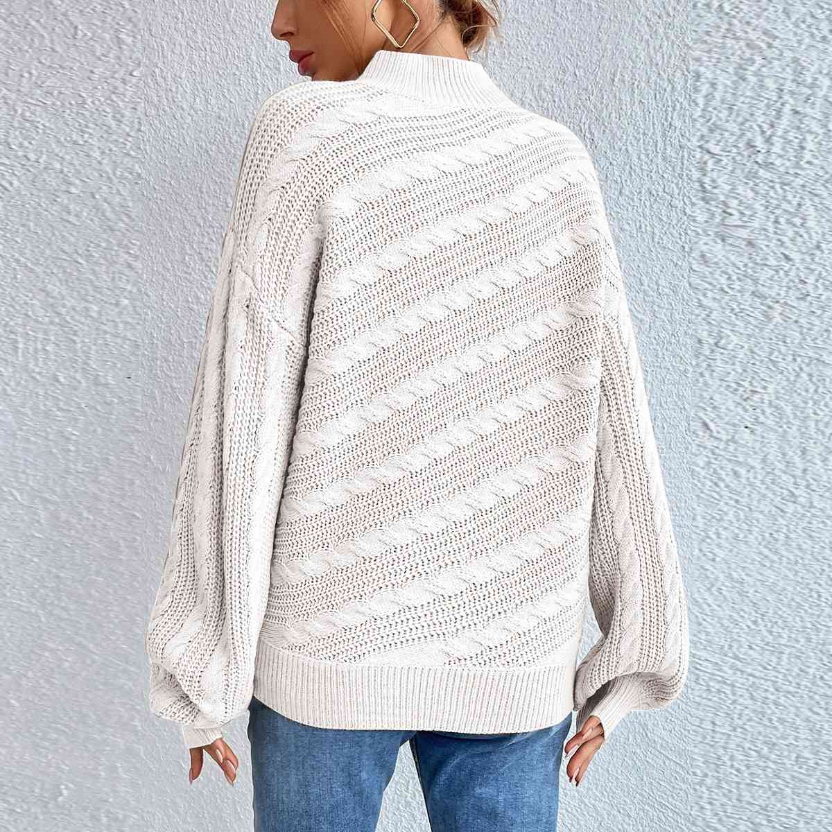 Cable-Knit Mock Neck  Long Sleeve Sweater king-general-store-5710.myshopify.com