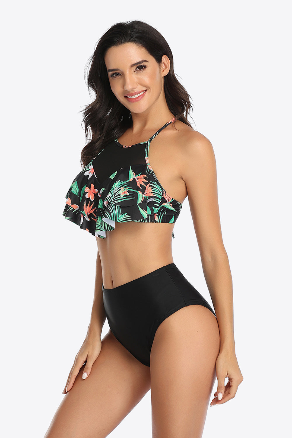 Tropical Print Ruffled Two-Piece Swimsuit king-general-store-5710.myshopify.com