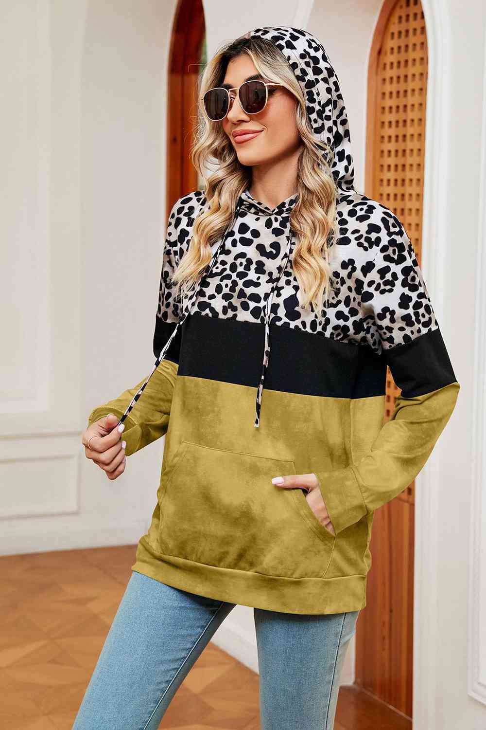 Leopard Drawstring Hoodie with Pocket king-general-store-5710.myshopify.com