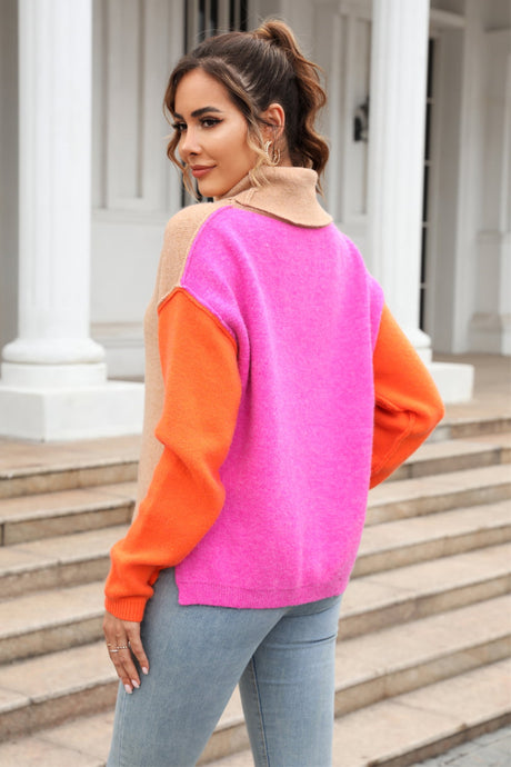 Color Block Turtleneck Slit Sweater king-general-store-5710.myshopify.com