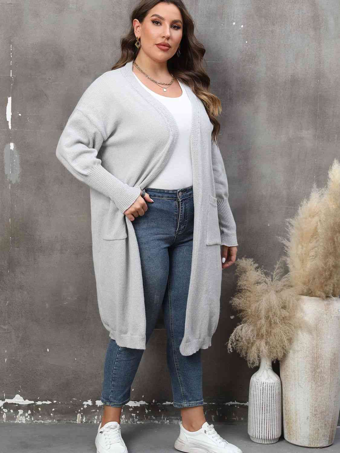 Plus Size Long Sleeve Pocketed Cardigan king-general-store-5710.myshopify.com