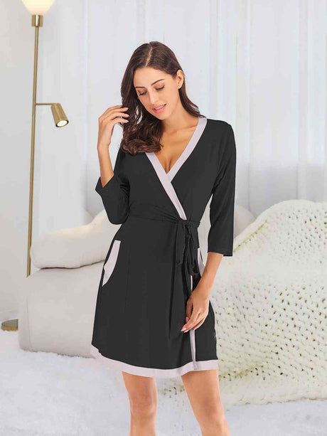 Tie Waist Surplice Neck Robe with Pockets king-general-store-5710.myshopify.com