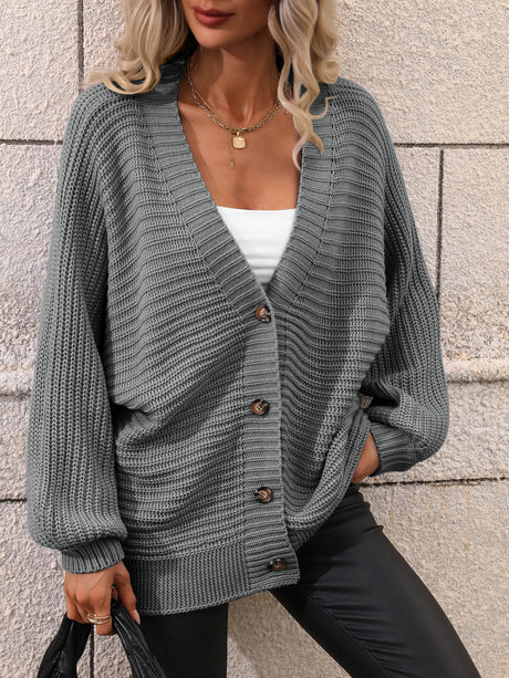 Double Take Button Down Horizontal-Ribbing Longline Cardigan king-general-store-5710.myshopify.com