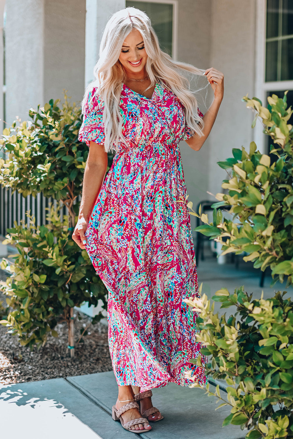 Multicolored V-Neck Maxi Dress king-general-store-5710.myshopify.com