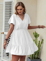 Double Take Plus Size Ruffle Hem V-Neck Short Sleeve Dress king-general-store-5710.myshopify.com