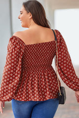 Plus Size Square Neck Balloon Sleeve Peplum Blouse king-general-store-5710.myshopify.com