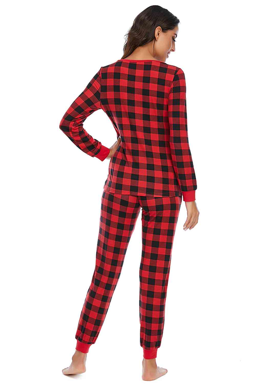 Plaid Round Neck Top and Pants Set king-general-store-5710.myshopify.com