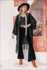 Opne Front Fringe Detail Long Sleeve Cardigan king-general-store-5710.myshopify.com