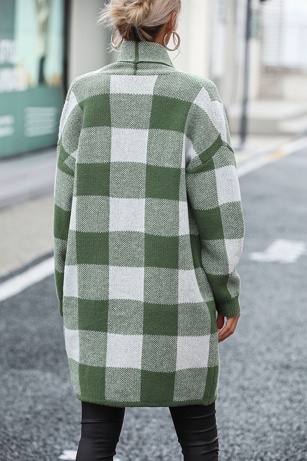 Plaid Dropped Shoulder Cardigan with Pocket king-general-store-5710.myshopify.com