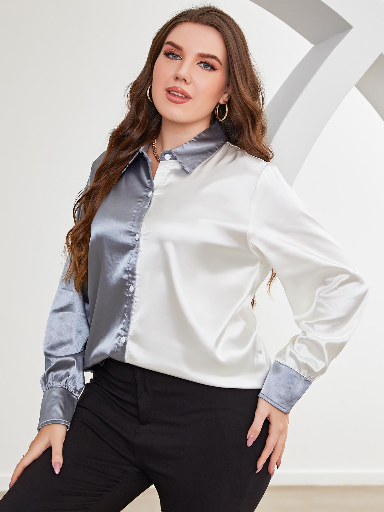 Plus Size Two-Tone Long Sleeve Shirt king-general-store-5710.myshopify.com