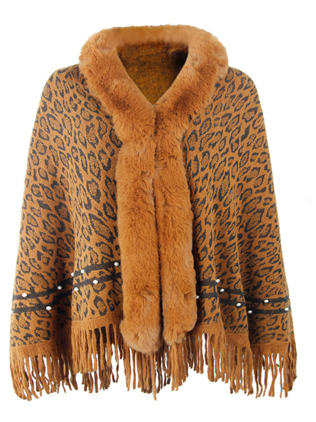 Leopard Fringe Hem Poncho king-general-store-5710.myshopify.com