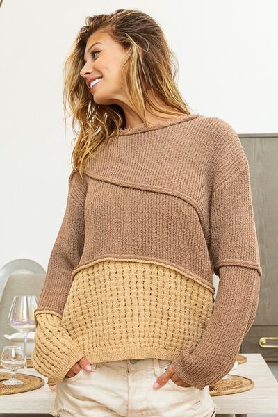 BiBi Texture Detail Contrast Drop Shoulder Sweater king-general-store-5710.myshopify.com