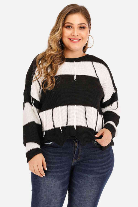 Plus Size Drop Shoulder Color Block Sweater king-general-store-5710.myshopify.com