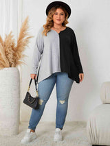 Plus Size Contrast Notched Neck T-Shirt king-general-store-5710.myshopify.com