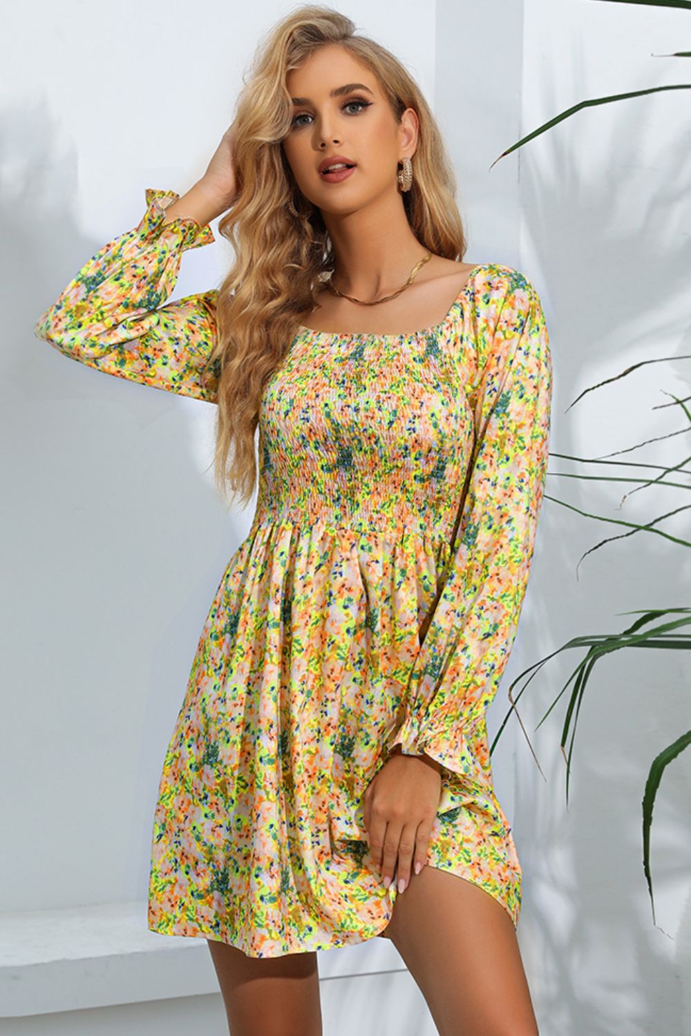 Floral Smocked Square Neck Dress king-general-store-5710.myshopify.com