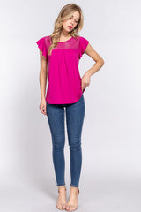 ACTIVE BASIC Ruffle Short Sleeve Lace Detail Knit Top king-general-store-5710.myshopify.com