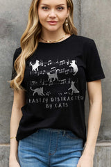 Simply Love Full Size EASILY DISTRACTED BY CATS Graphic Cotton Tee king-general-store-5710.myshopify.com