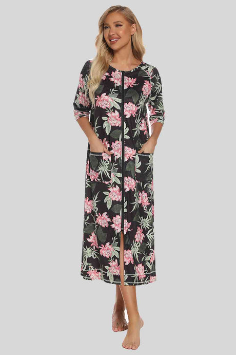 Printed Slit Night Dress with Pockets king-general-store-5710.myshopify.com