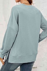 Round Neck  Dropped Shoulder Slit Sweatshirt king-general-store-5710.myshopify.com