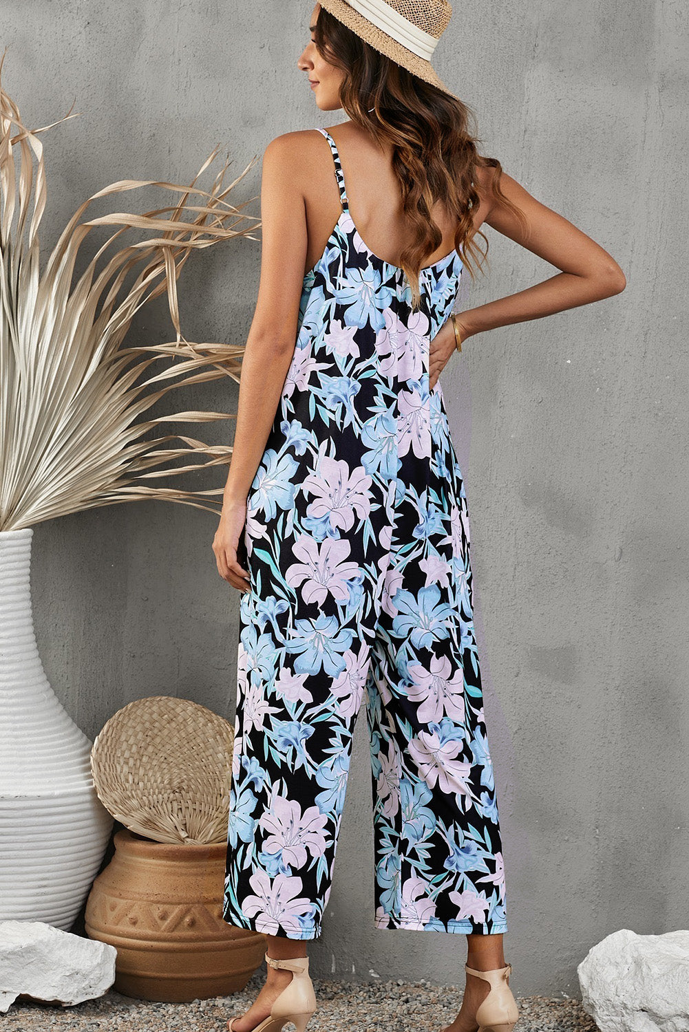 Botanical Print Spaghetti Strap Cropped Jumpsuit king-general-store-5710.myshopify.com