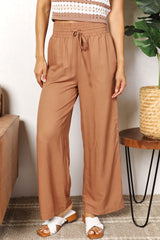 Double Take Drawstring Smocked Waist Wide Leg Pants king-general-store-5710.myshopify.com