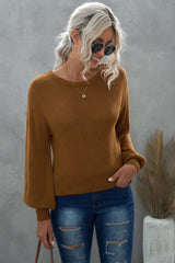 Double Take Tied Balloon Sleeve Round Neck Sweater king-general-store-5710.myshopify.com