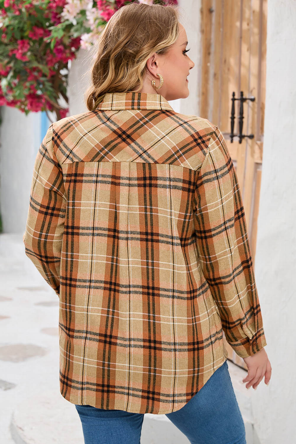 Plus Size Plaid Collared Neck Long Sleeve Shirt king-general-store-5710.myshopify.com