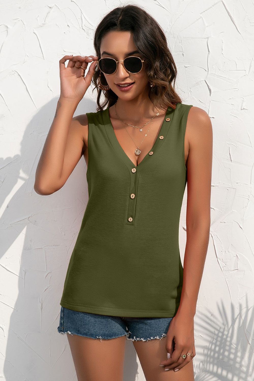 Buttoned Deep V Tank king-general-store-5710.myshopify.com