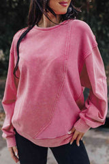Exposed Seam Round Neck Long Sleeve Sweatshirt king-general-store-5710.myshopify.com