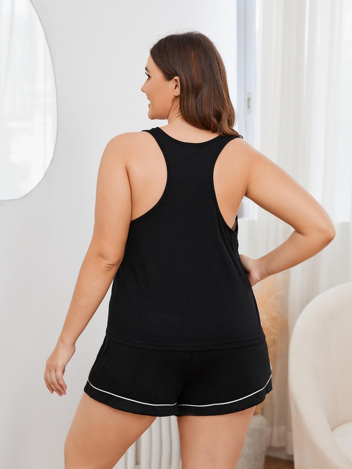 Plus Size Contrast Piping Racerback Tank and Shorts Lounge Set king-general-store-5710.myshopify.com